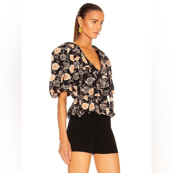 LUlla Johnson SZ 2 Nadya Floral Print Cotton Designer Blouse in Poppy - Picture 3 of 5